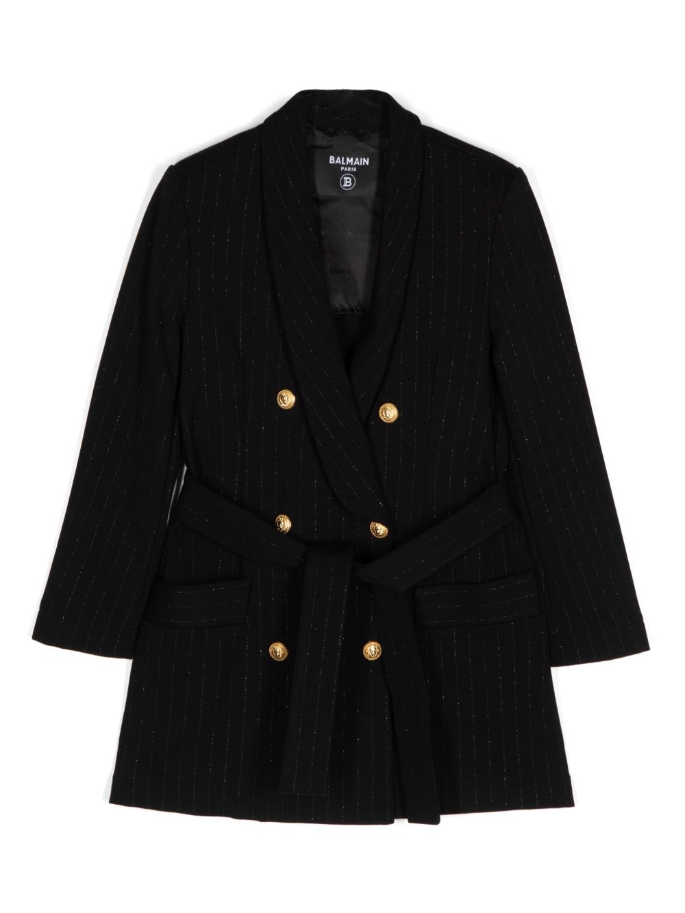 Balmain Kids 条纹双排扣外套 - 黑色