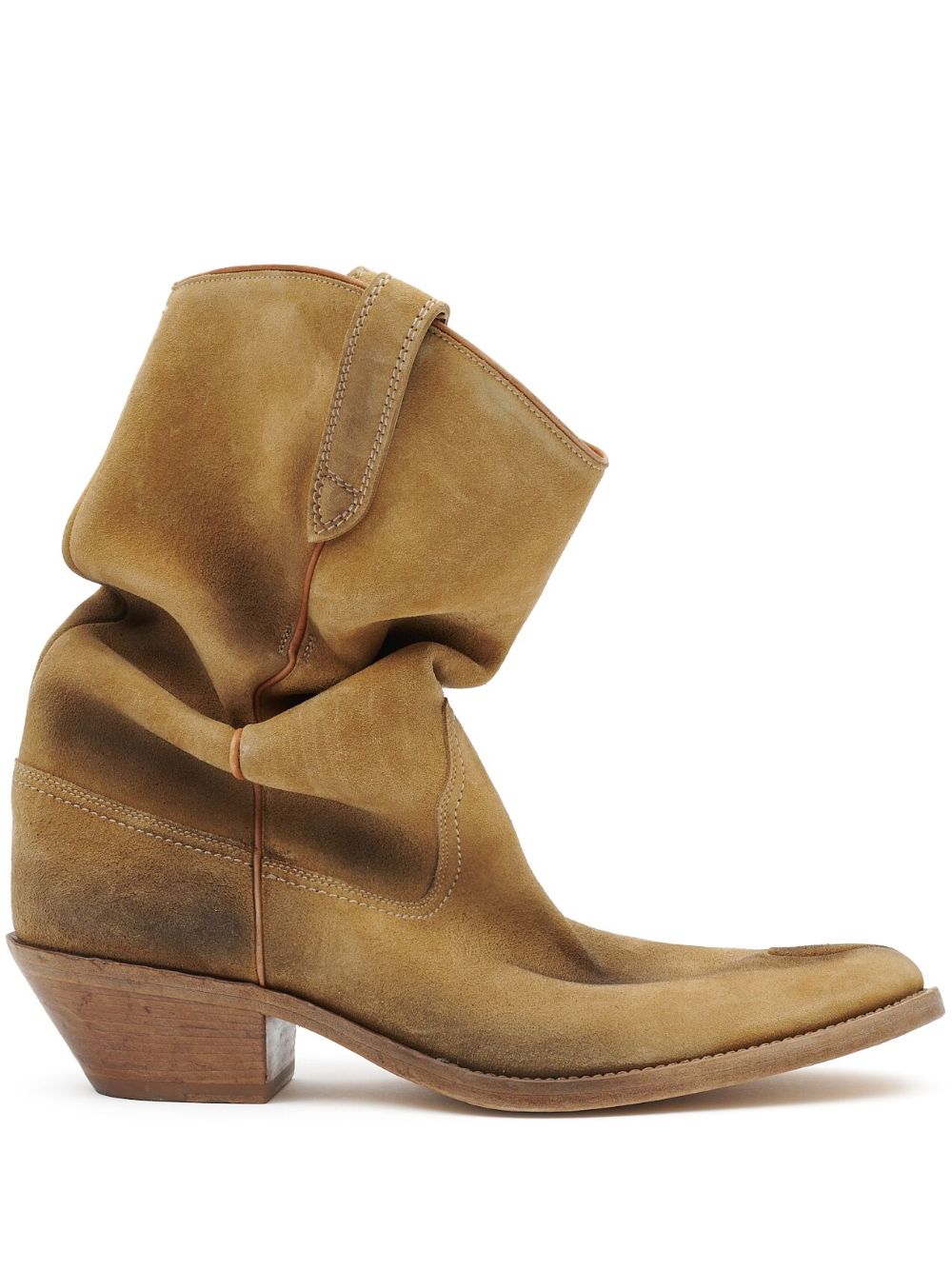 Maison Margiela Tabi 绒面皮西部风中跟靴 - 褐色