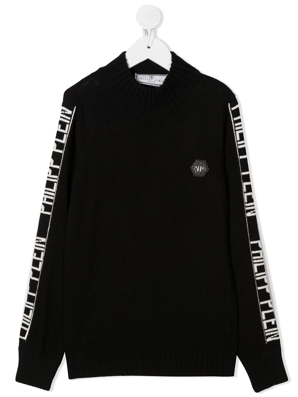 Philipp Plein Junior logo边饰嵌花毛衣 - 黑色