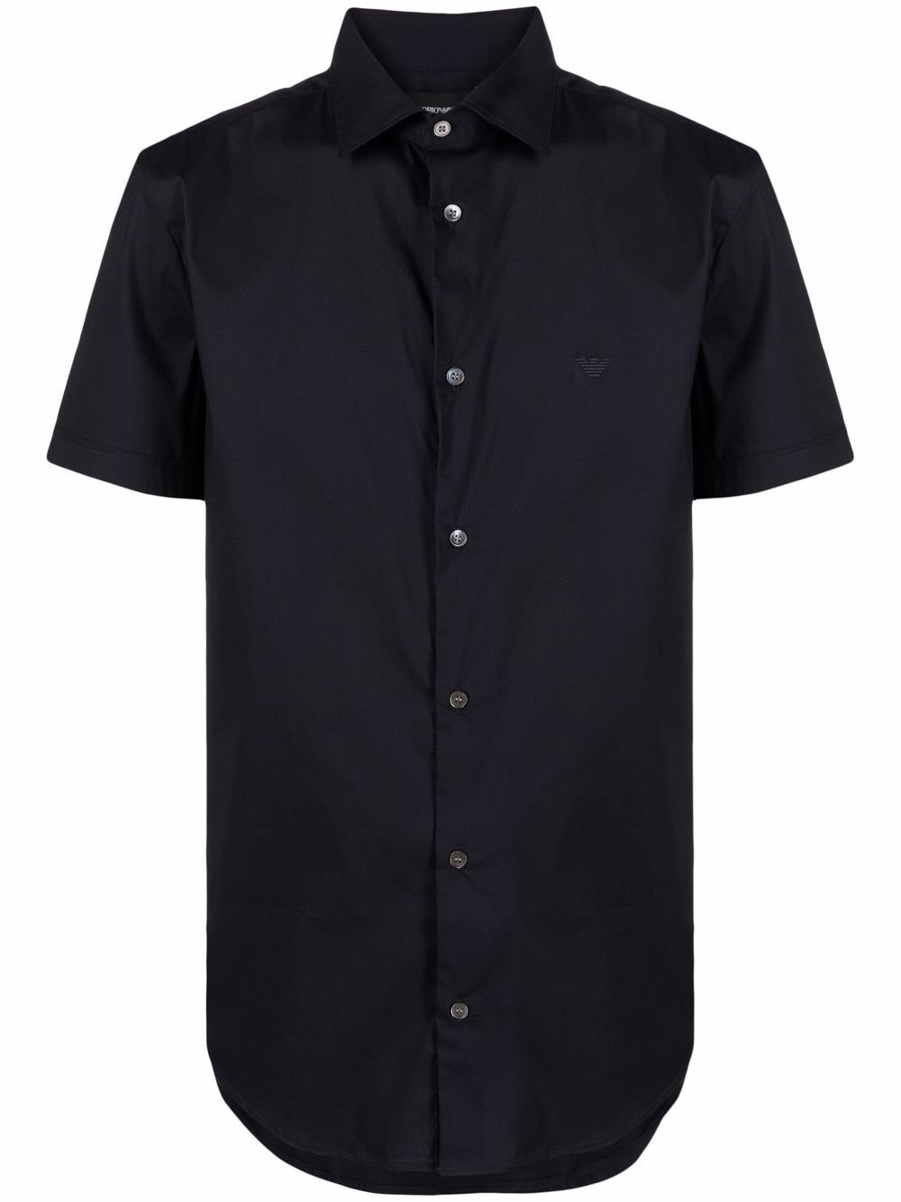 Emporio Armani logo刺绣短袖衬衫 - 蓝色