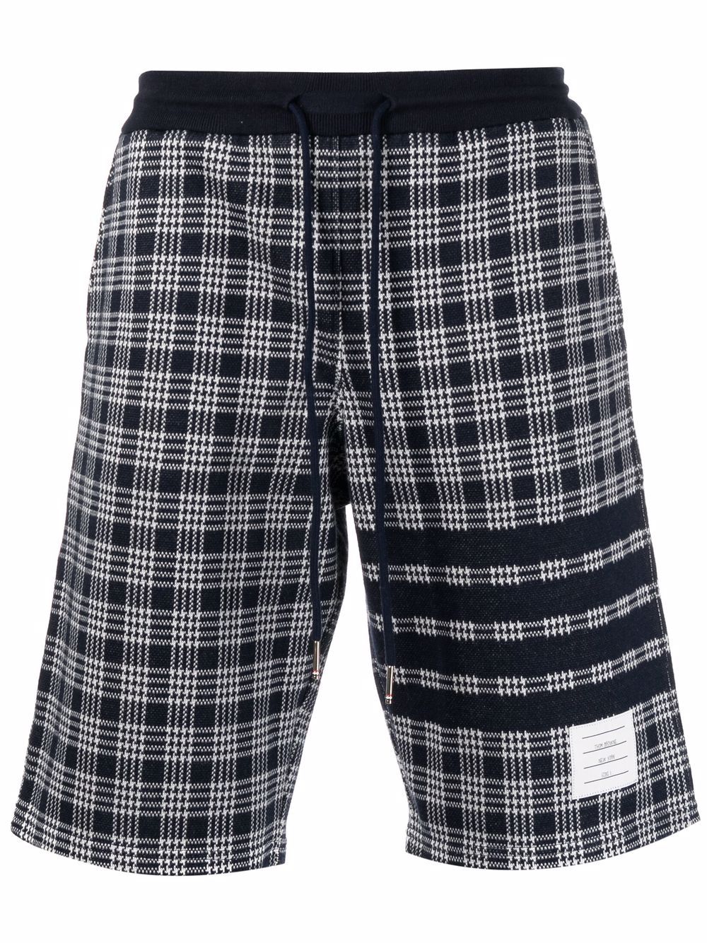 Thom Browne 四条纹迷你格纹运动短裤 - 蓝色