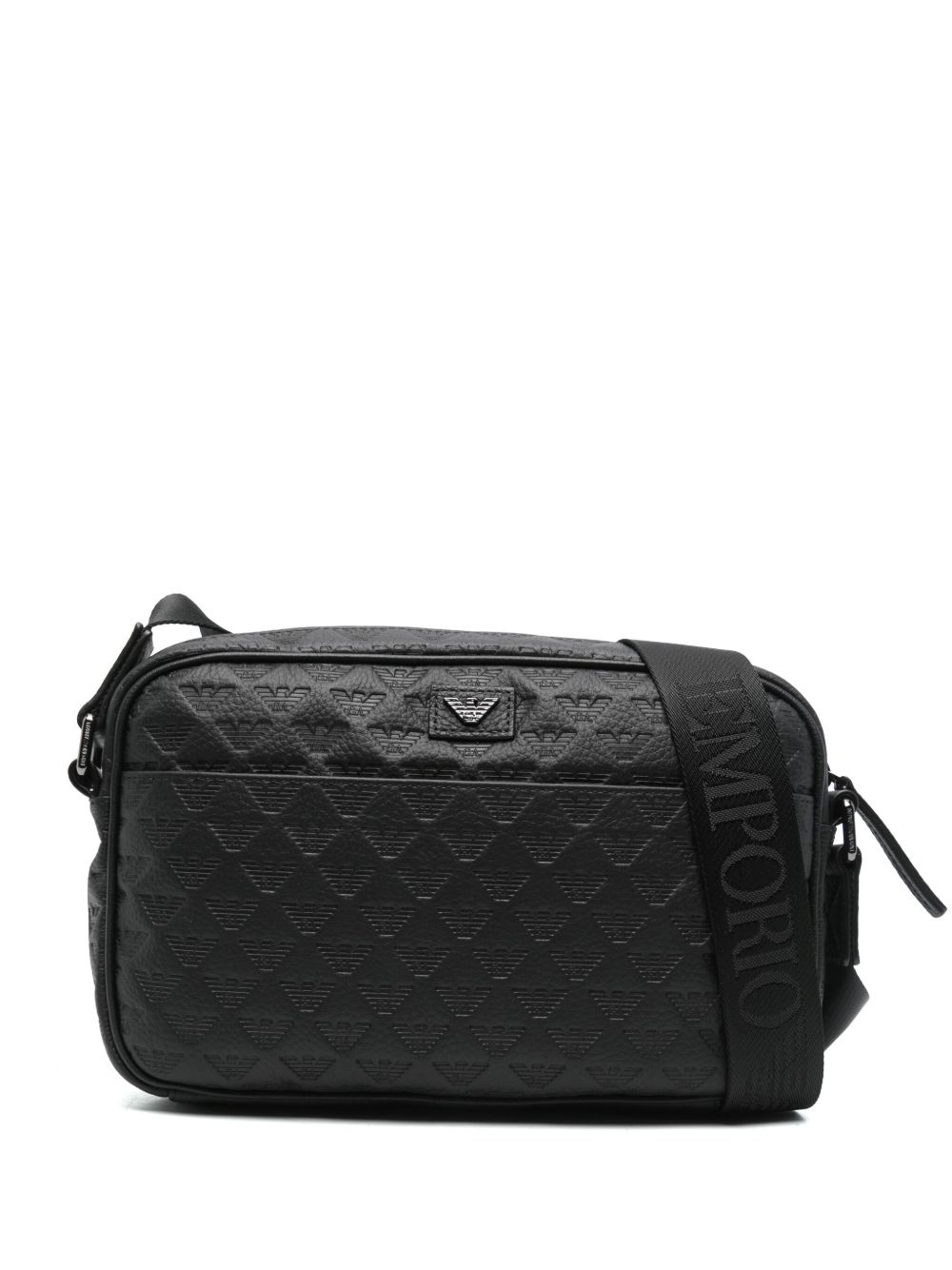 Emporio Armani logo凹面压花邮差包 - 黑色