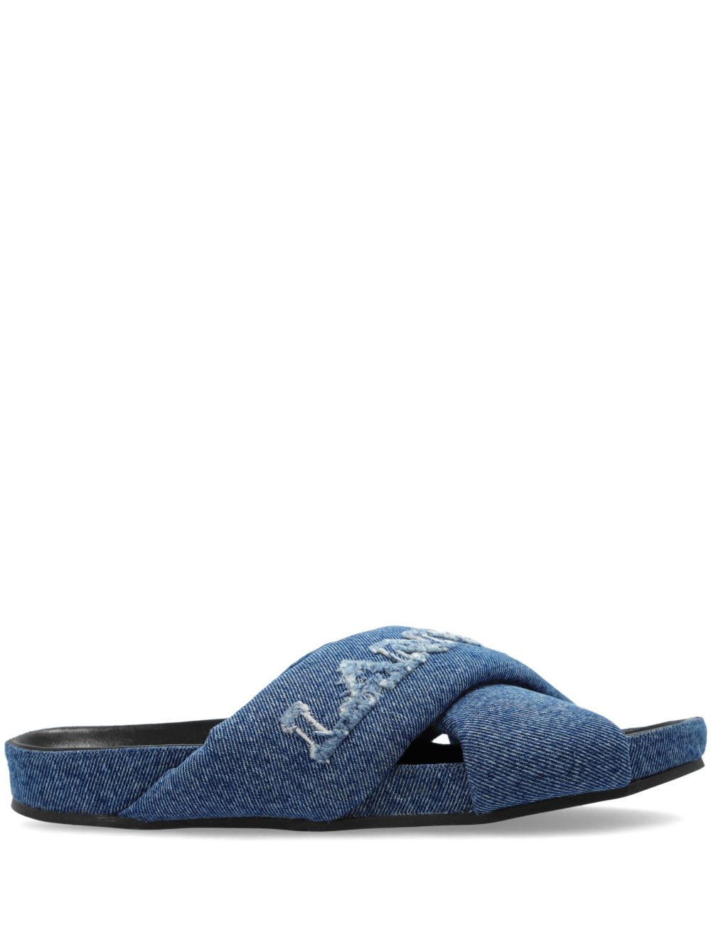 Lanvin logo刺绣交叉牛仔拖鞋 - 蓝色