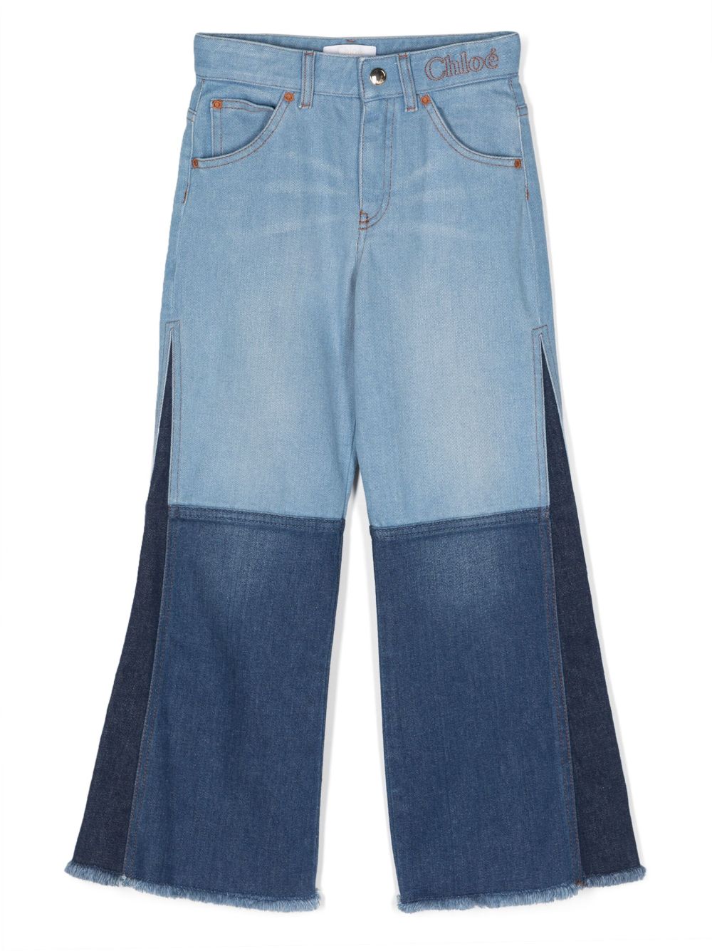 Chloé Kids 拼贴设计牛仔裤 - 蓝色