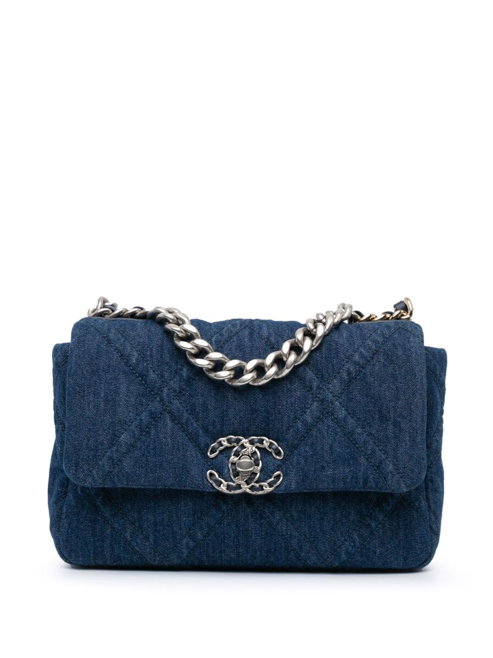 CHANEL Pre-Owned 19 Flap 中号牛仔斜挎包（2021-2024年典藏款） - 蓝色