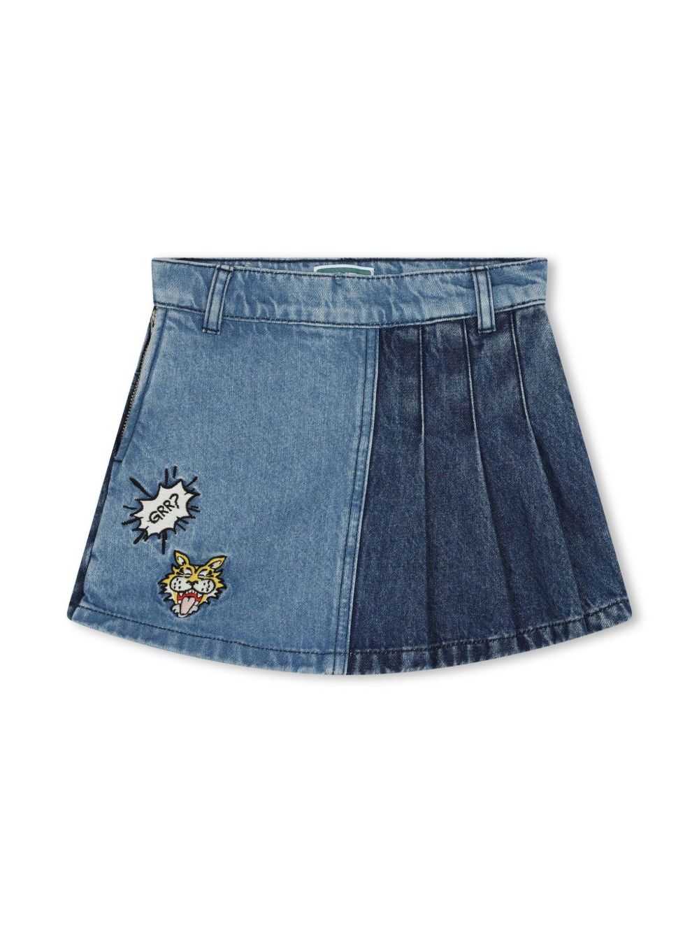Kenzo Kids 老虎刺绣水洗牛仔裙式短裤 - 蓝色