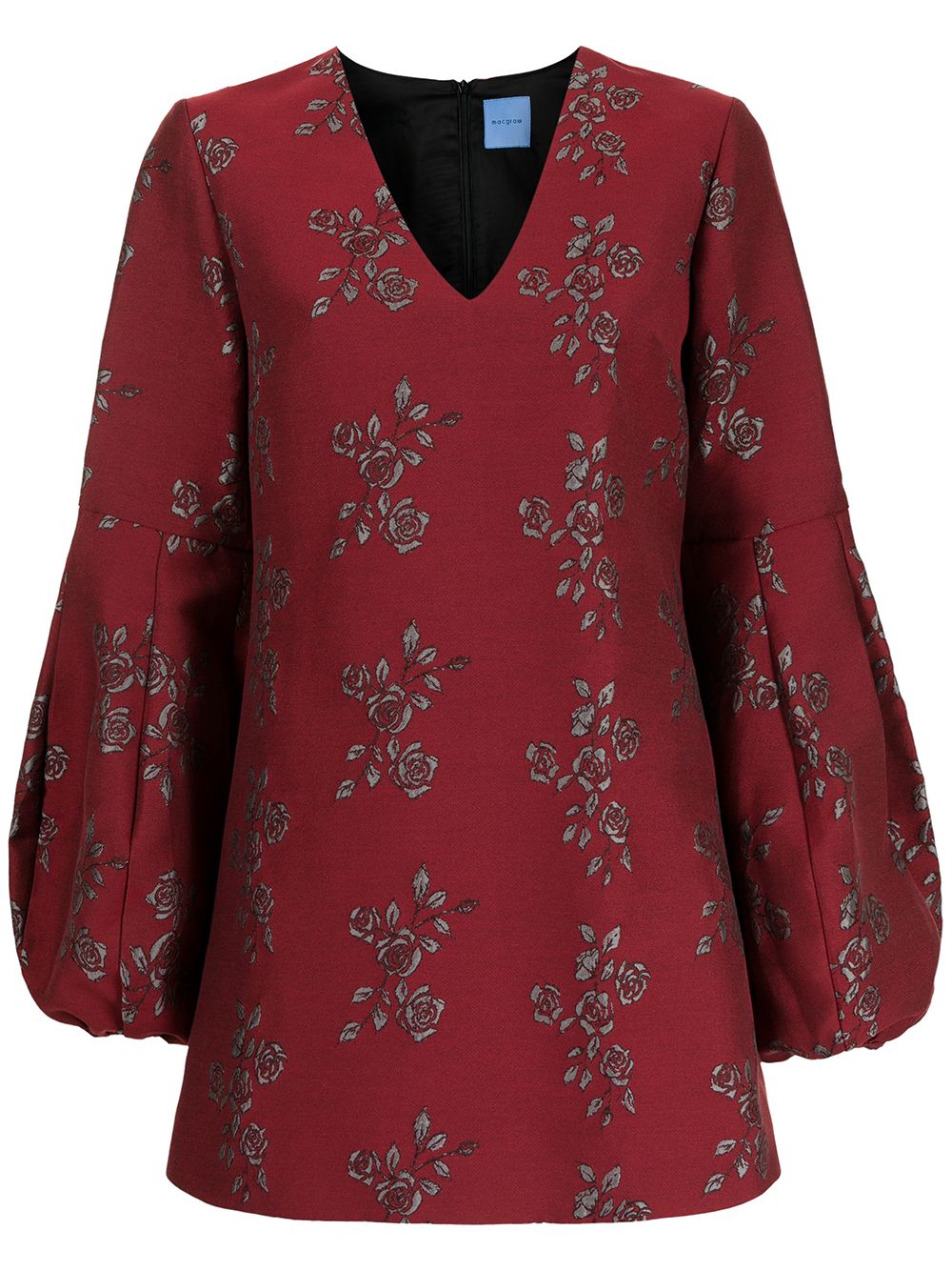 Macgraw 提花玫瑰刺绣迷你连衣裙 - 红色