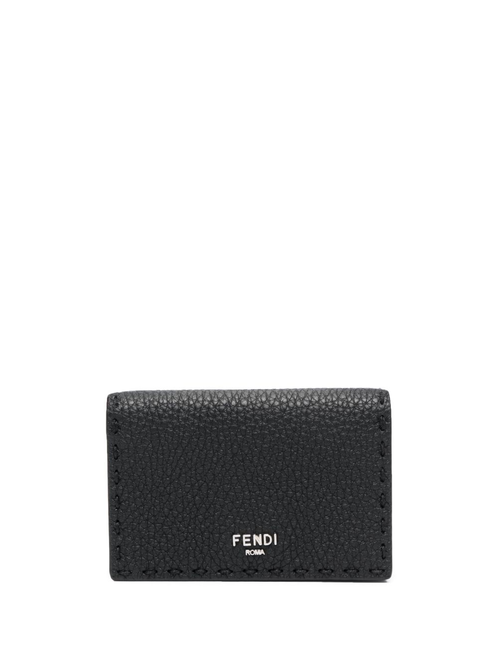 FENDI logo印花粒面皮质钱包 - 黑色