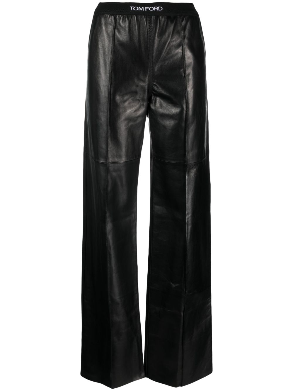 TOM FORD logo裤腰皮质长裤 - 黑色