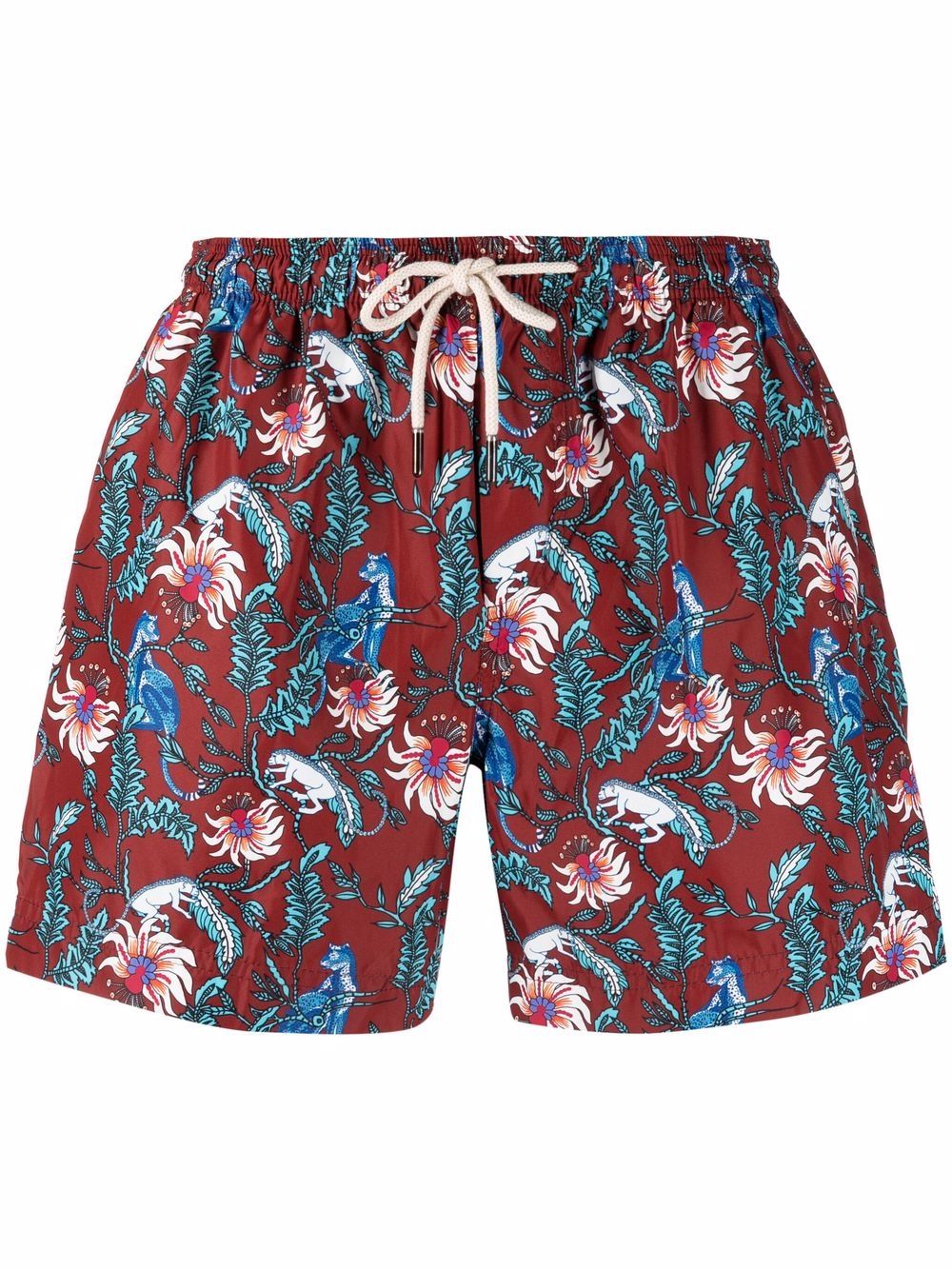 PENINSULA SWIMWEAR 花卉印花抽绳裤腰泳裤 - 褐色