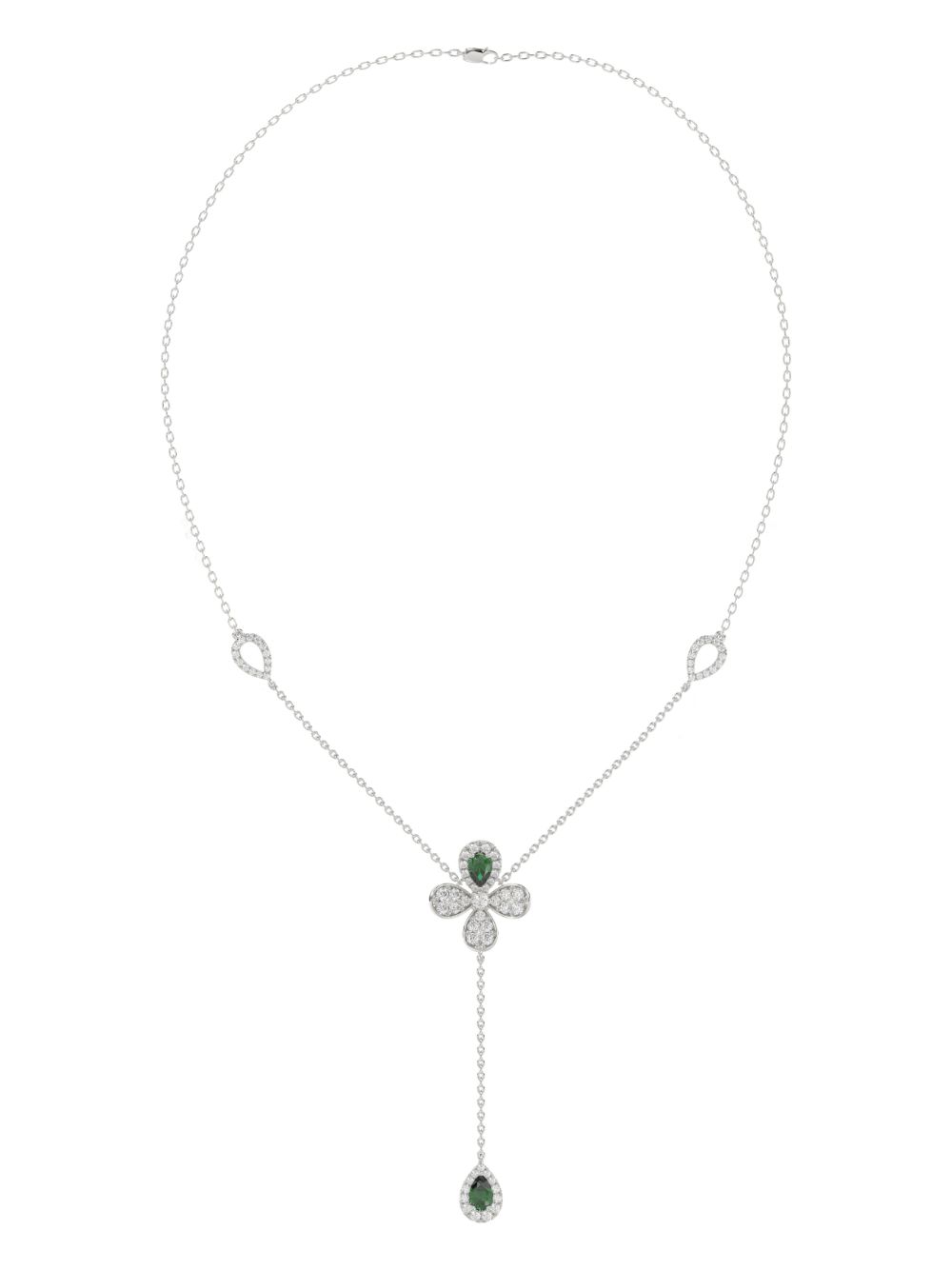 Marchesa 18K白金花卉钻石项链 - 白色