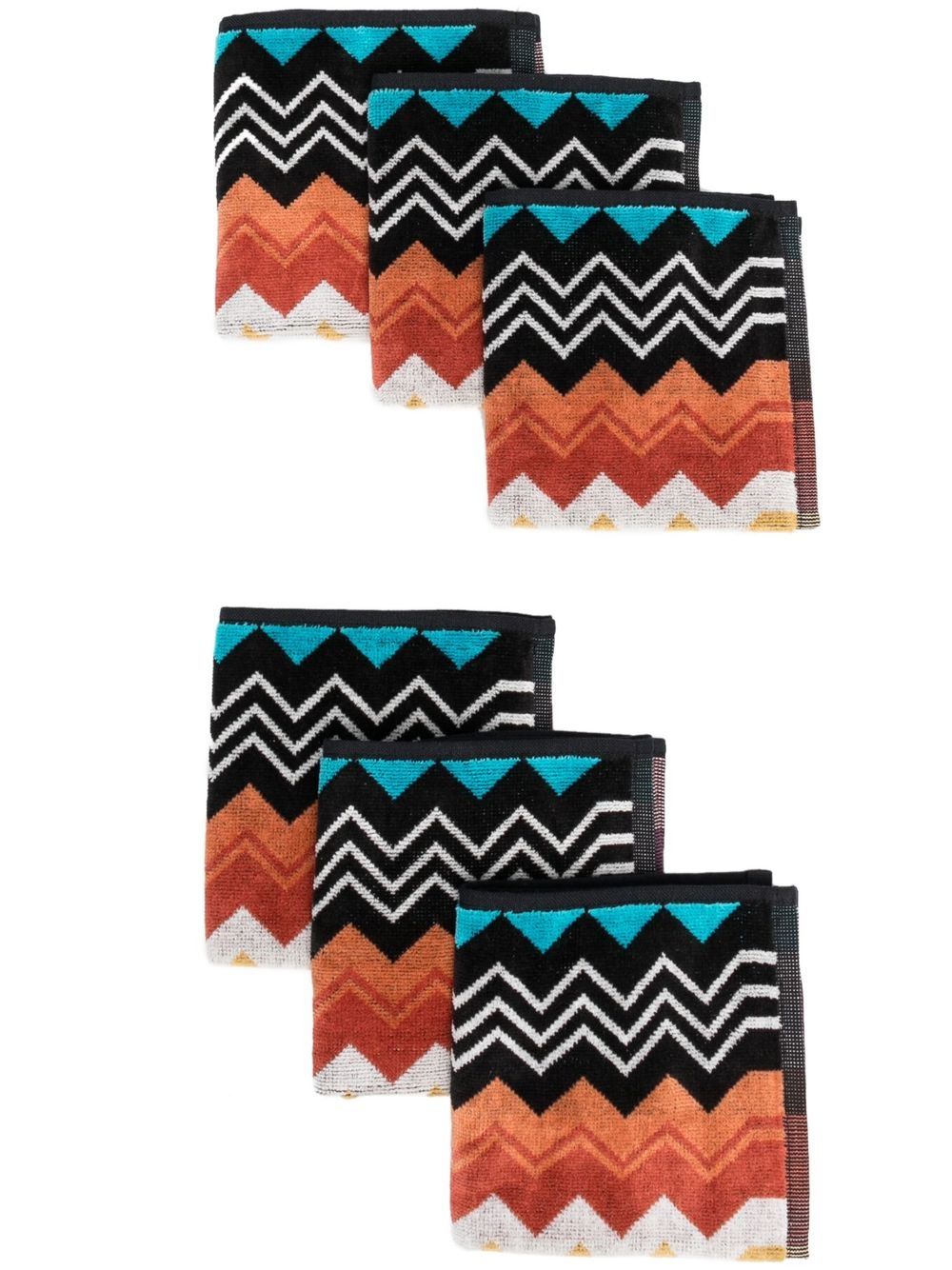 Missoni Home Z字形图案印花毛巾（六件装） - 黑色