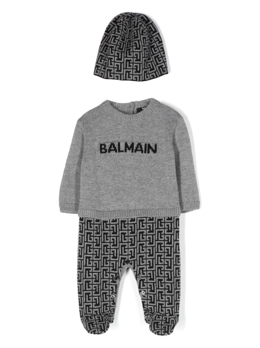 Balmain Kids 嵌花针织连体衣套装 - 灰色