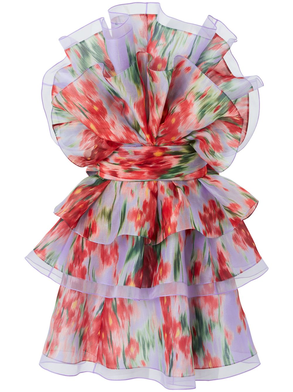 Carolina Herrera 花卉印花欧根纱迷你连衣裙 - 蓝色
