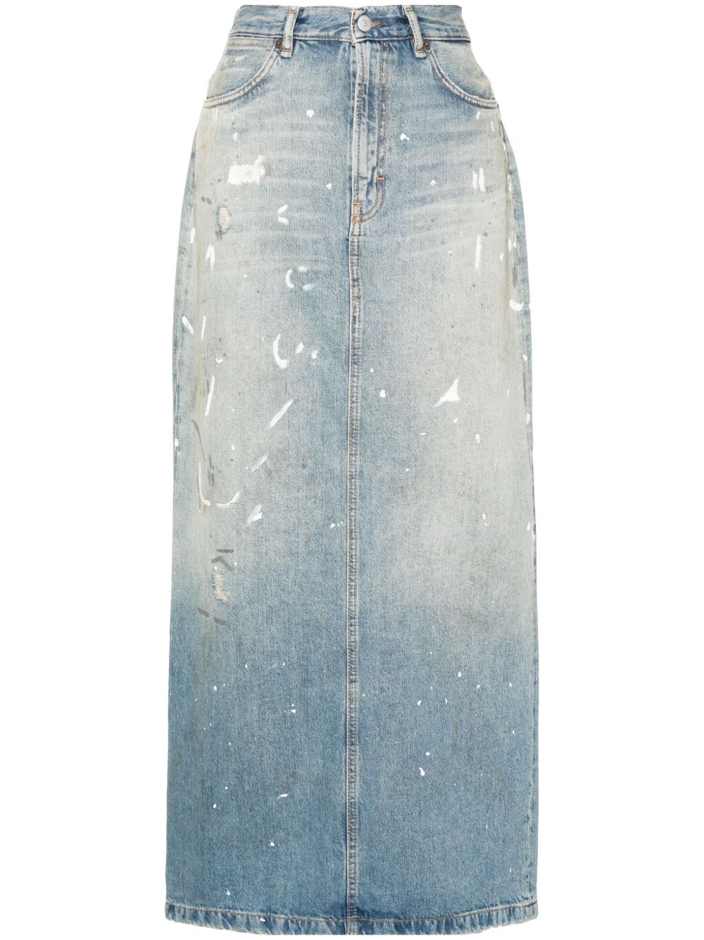 Acne Studios 泼漆效果超长牛仔半身裙 - 蓝色