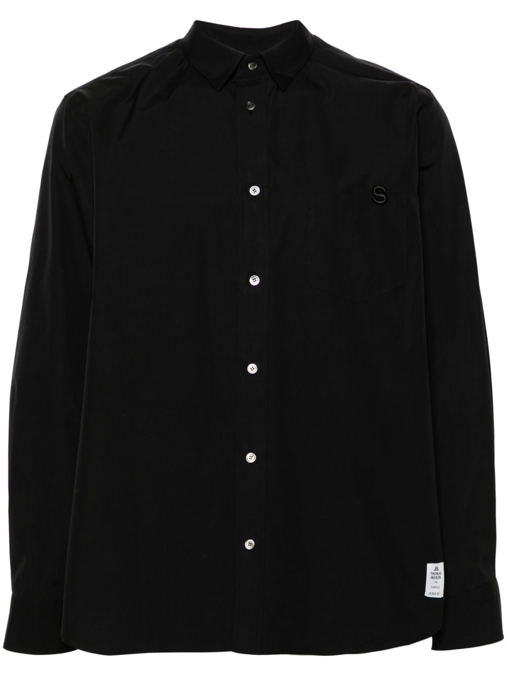 sacai logo刺绣府绸衬衫 - 黑色