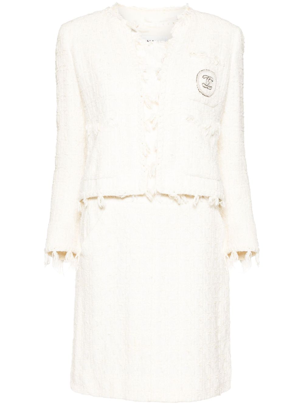 CHANEL Pre-Owned GINZA2004 CC Mark 粗花呢半身裙西装套装（2005年典藏款） - 白色