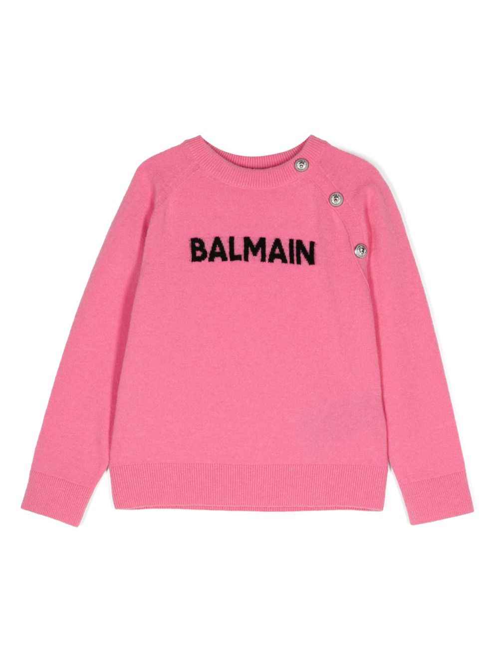 Balmain Kids logo提花羊毛混纺毛衣 - 粉色