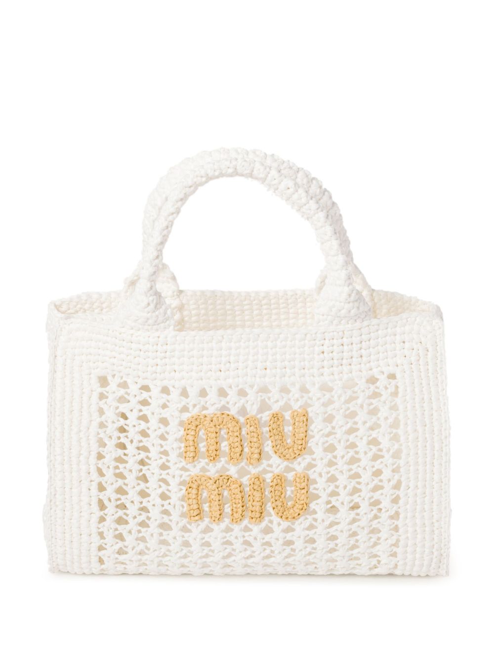 Miu Miu logo拉菲草手提包 - 白色