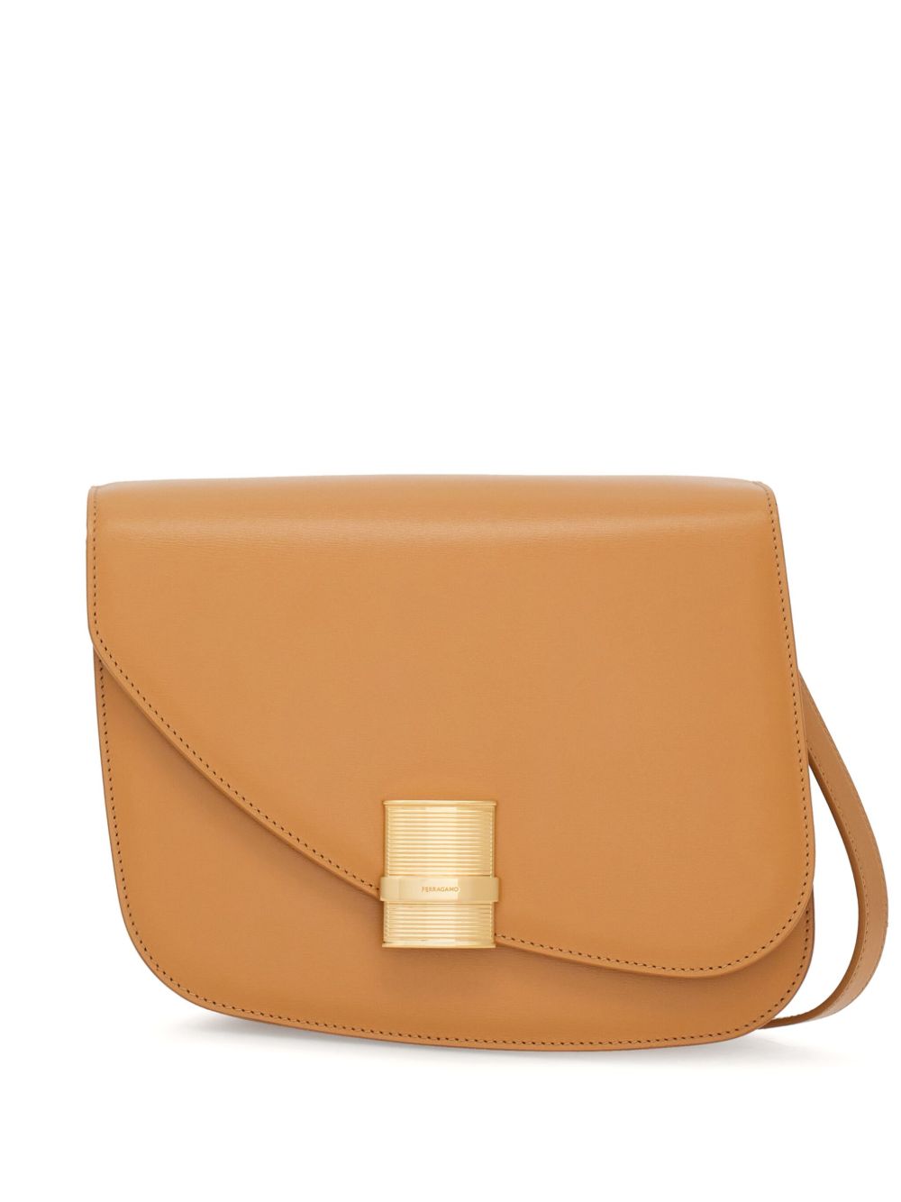 Ferragamo Asymmetric 皮质中号斜挎包 - 褐色