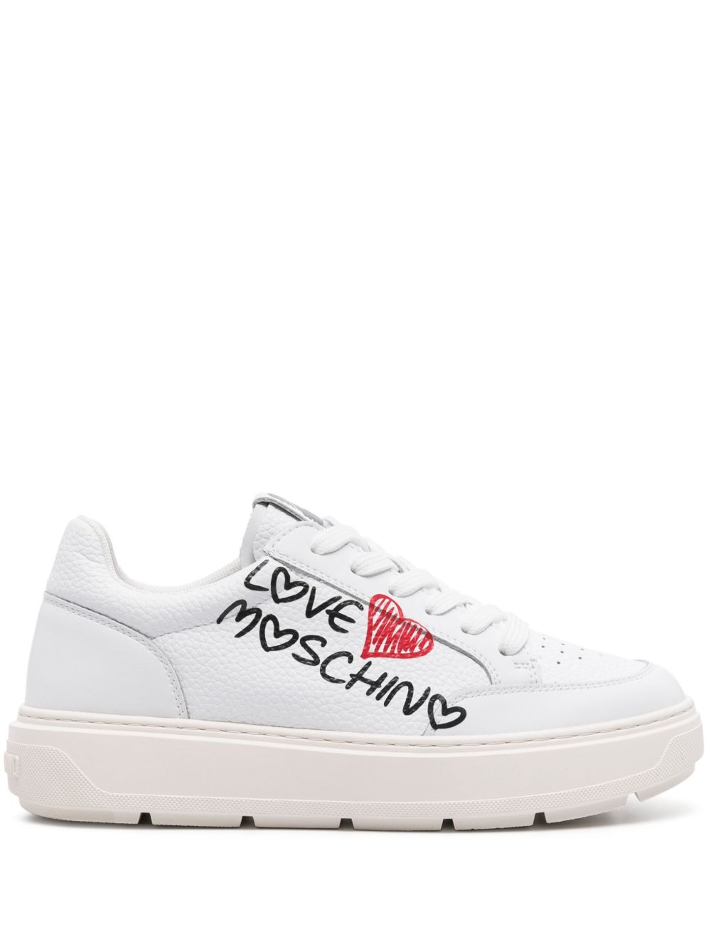 Love Moschino logo印花皮质运动鞋 - 白色