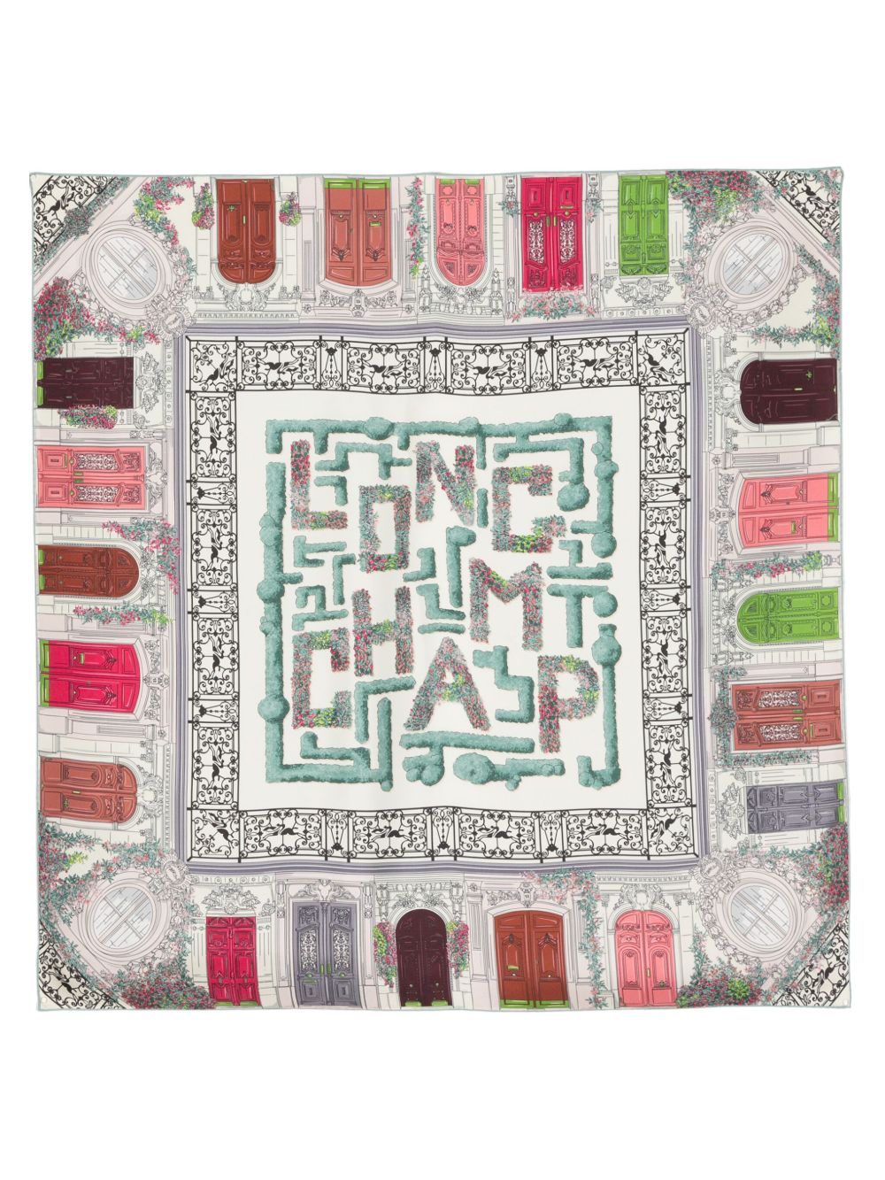 Longchamp Jardin Parisien 真丝围巾 - 白色