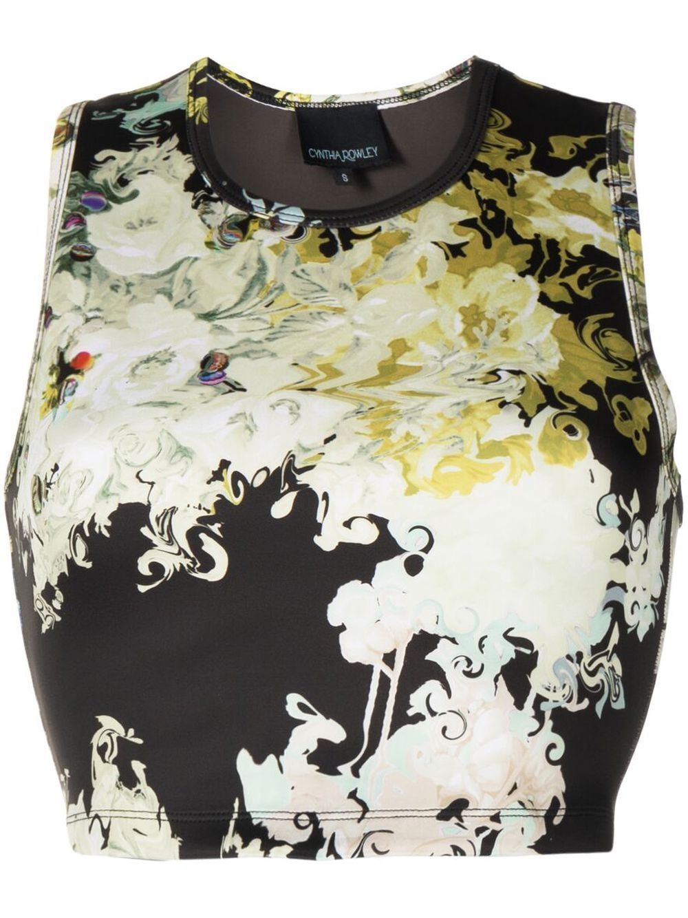 Cynthia Rowley 花卉印花短款坦克背心 - 黑色