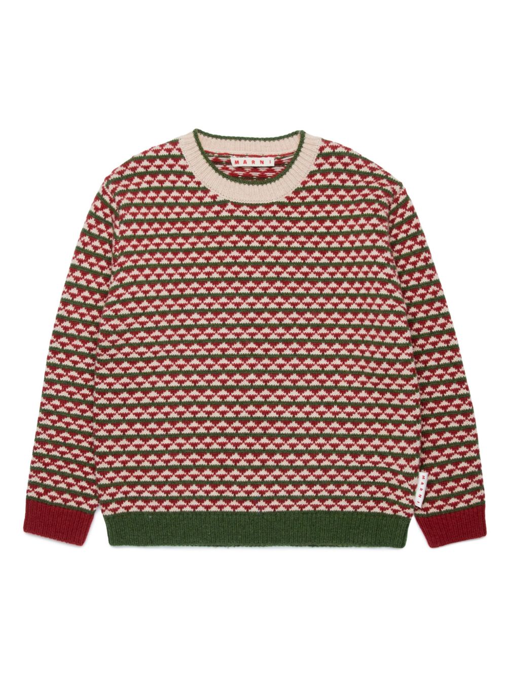 Marni Kids 几何图案针织羊毛混纺毛衣 - 红色
