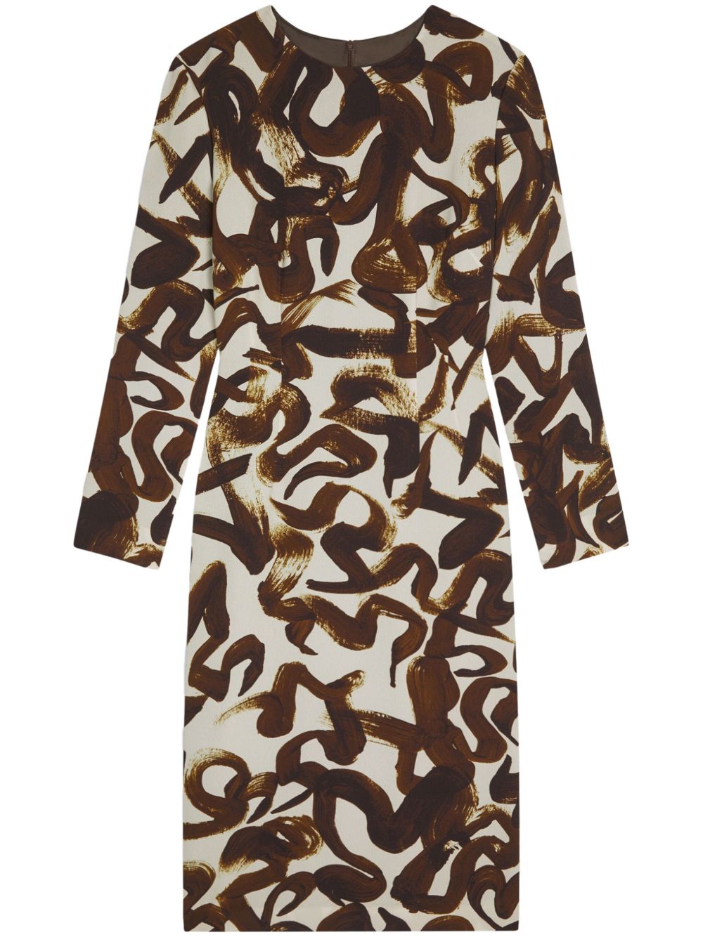 DRIES VAN NOTEN 印花直筒中长连衣裙 - 褐色