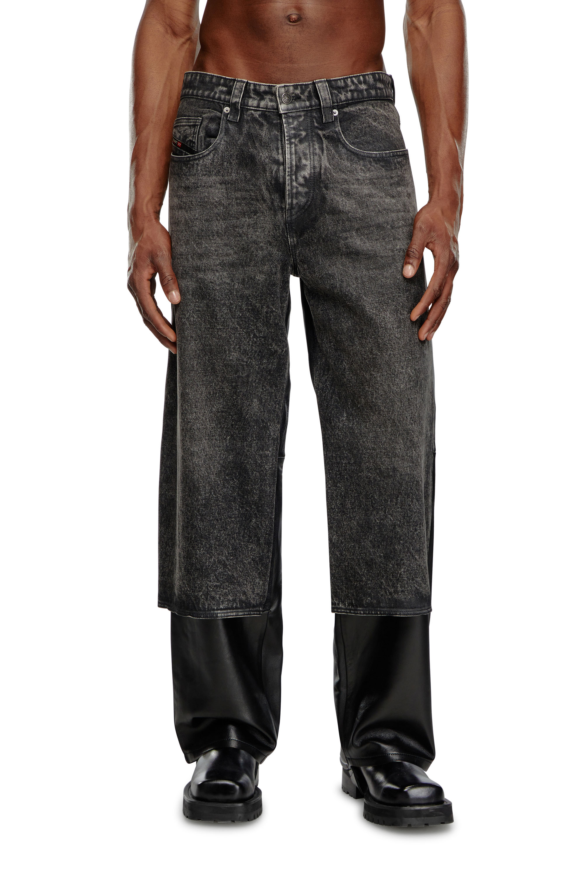 Diesel - Leather and denim pants - Pants - Man - Black