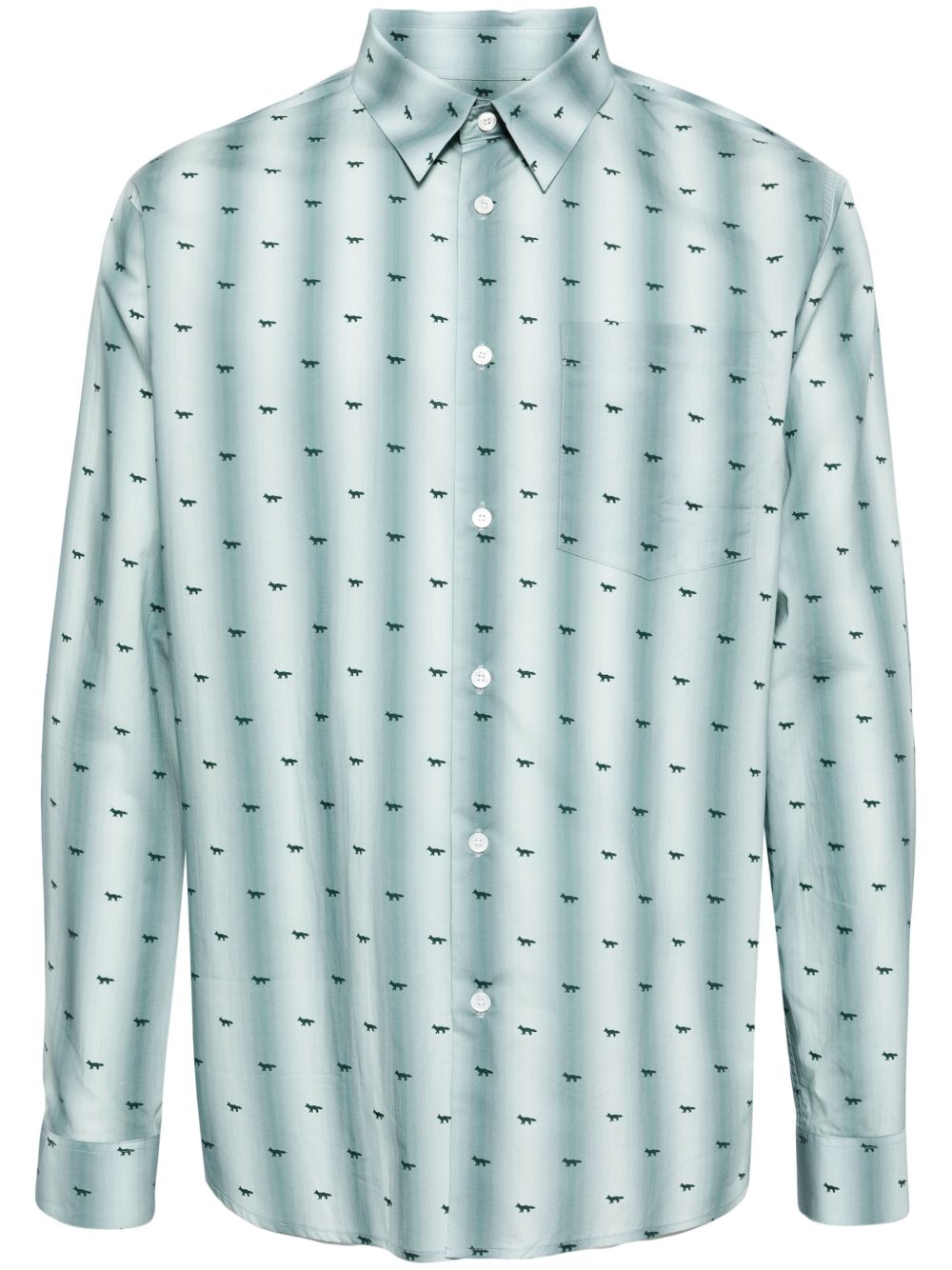 Maison Kitsuné logo印花棉衬衫 - 绿色