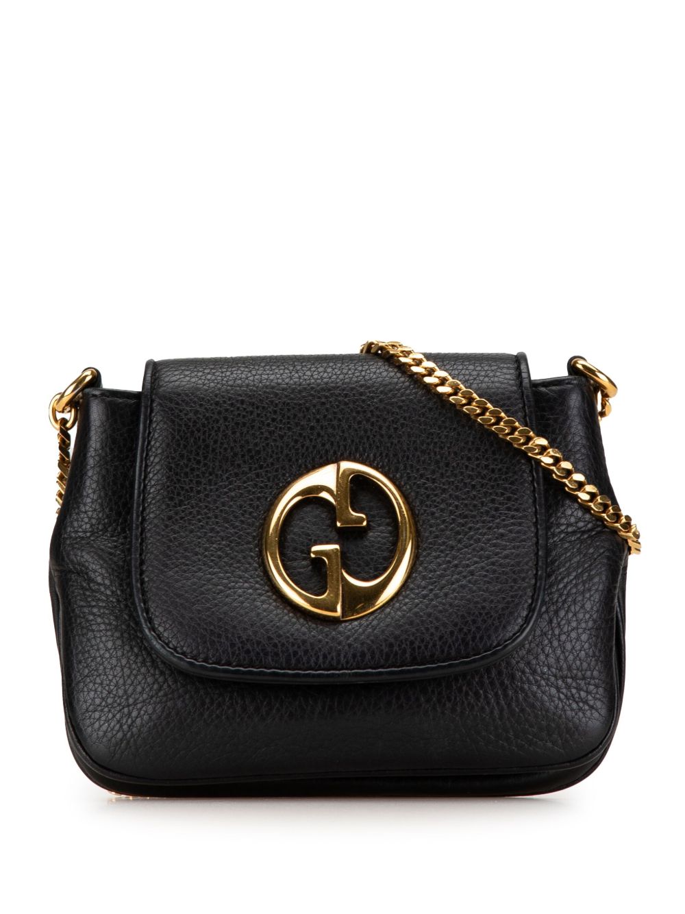 Gucci Pre-Owned 1973 系列小号皮质搭链斜挎包（2000-2015年典藏款） - 黑色