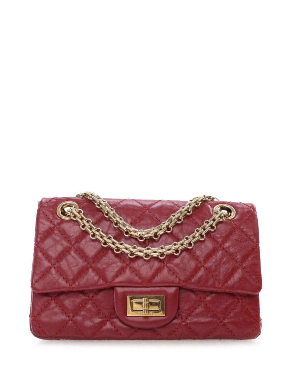 CHANEL Pre-Owned Reissue 2.55 Single Flap 224 做旧小牛皮单肩包（2019年典藏款） - 红色