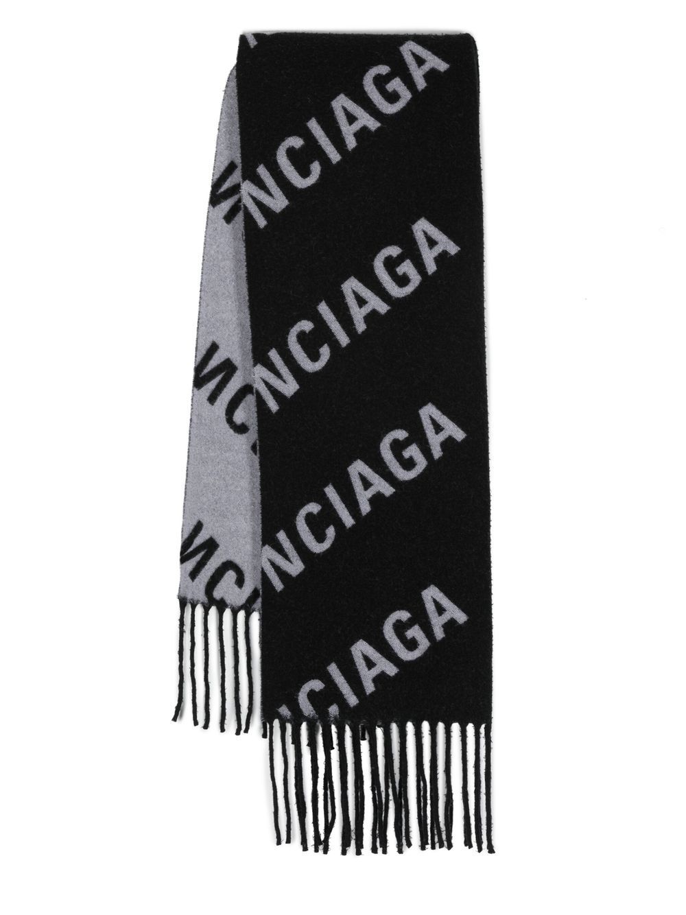 Balenciaga 提花logo流苏边围巾 - 黑色