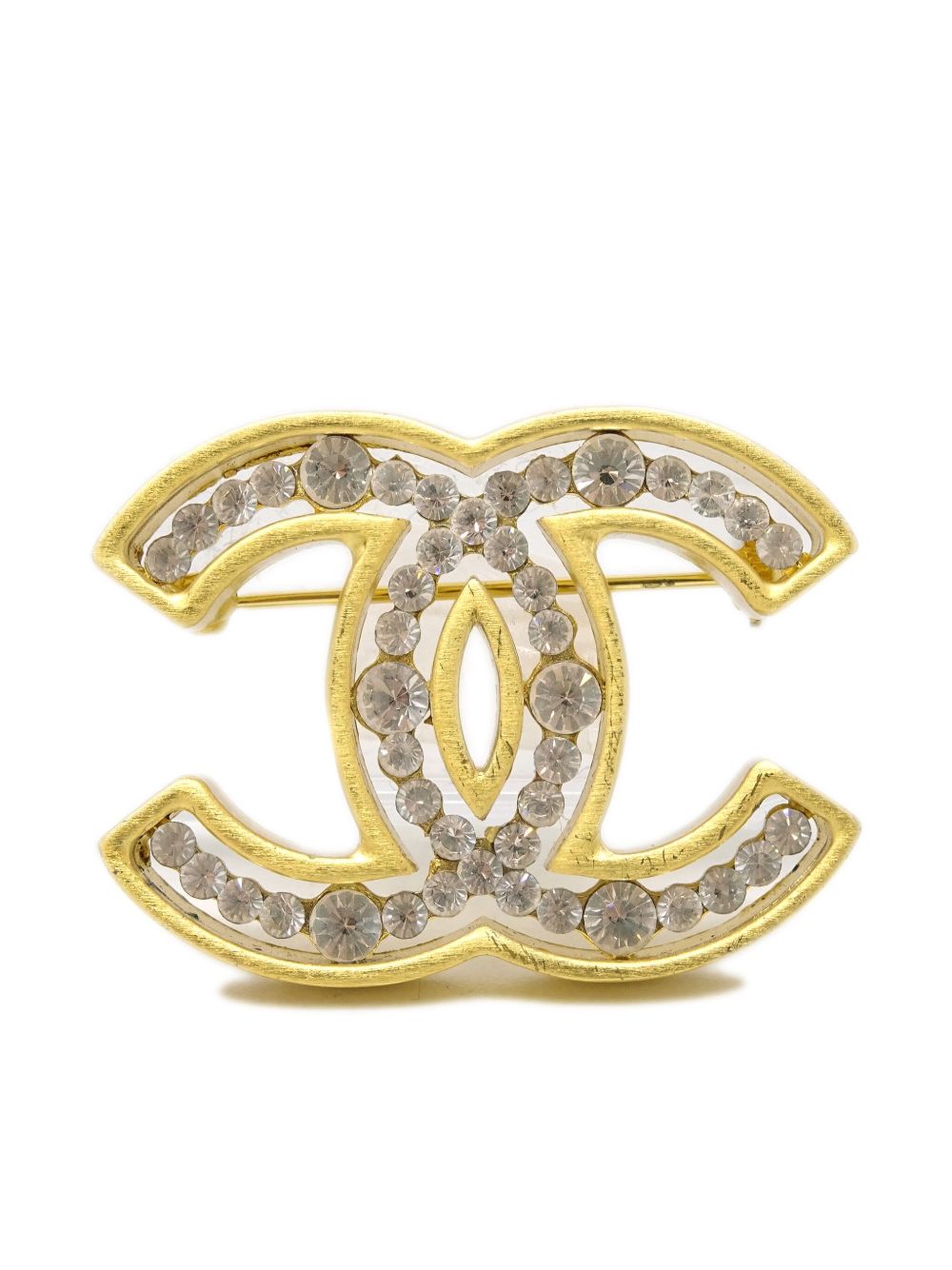 CHANEL Pre-Owned CC 水钻镶嵌胸针（2022年典藏款） - 金色
