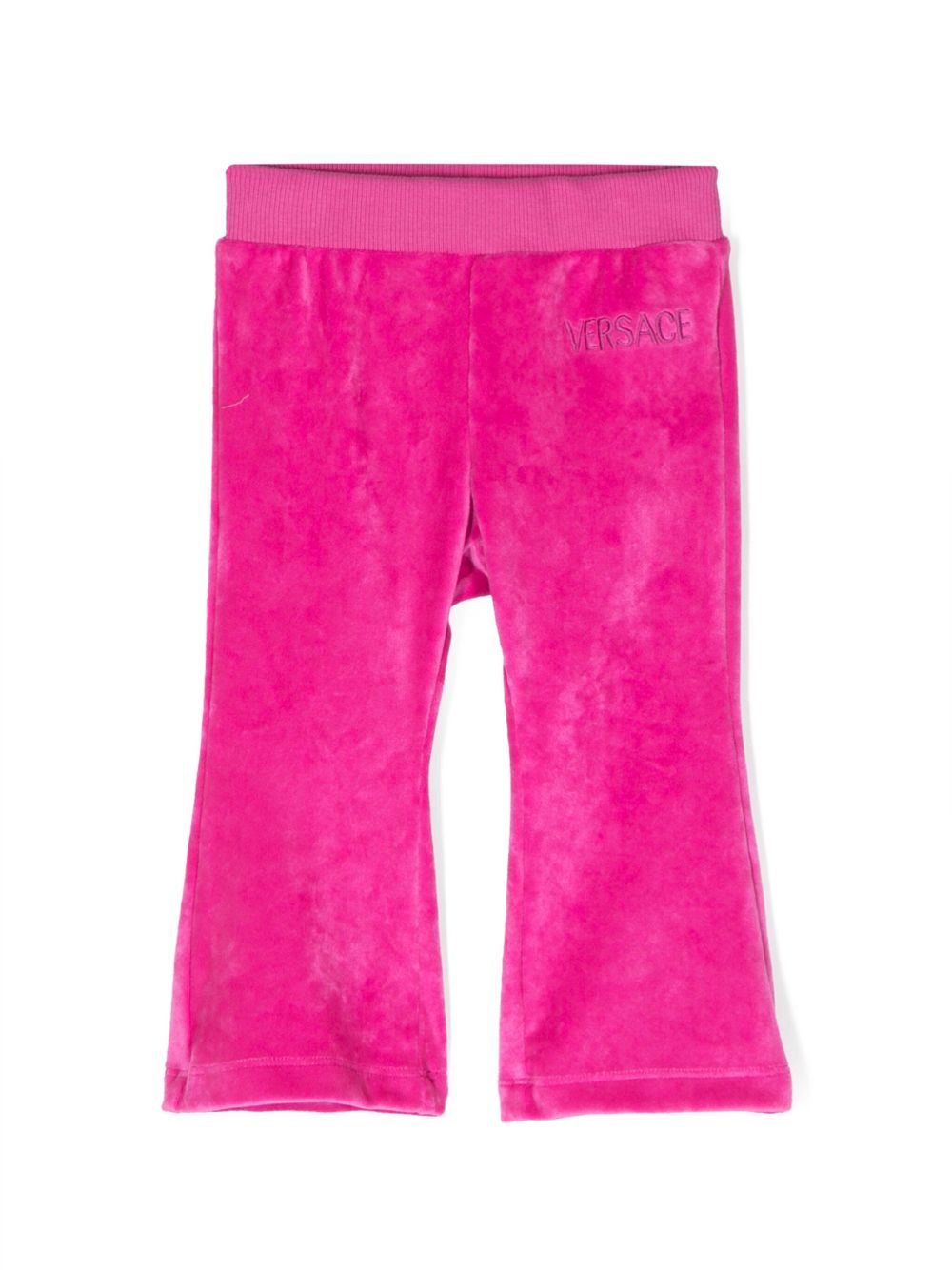Versace Kids logo刺绣丝绒打底裤 - 粉色