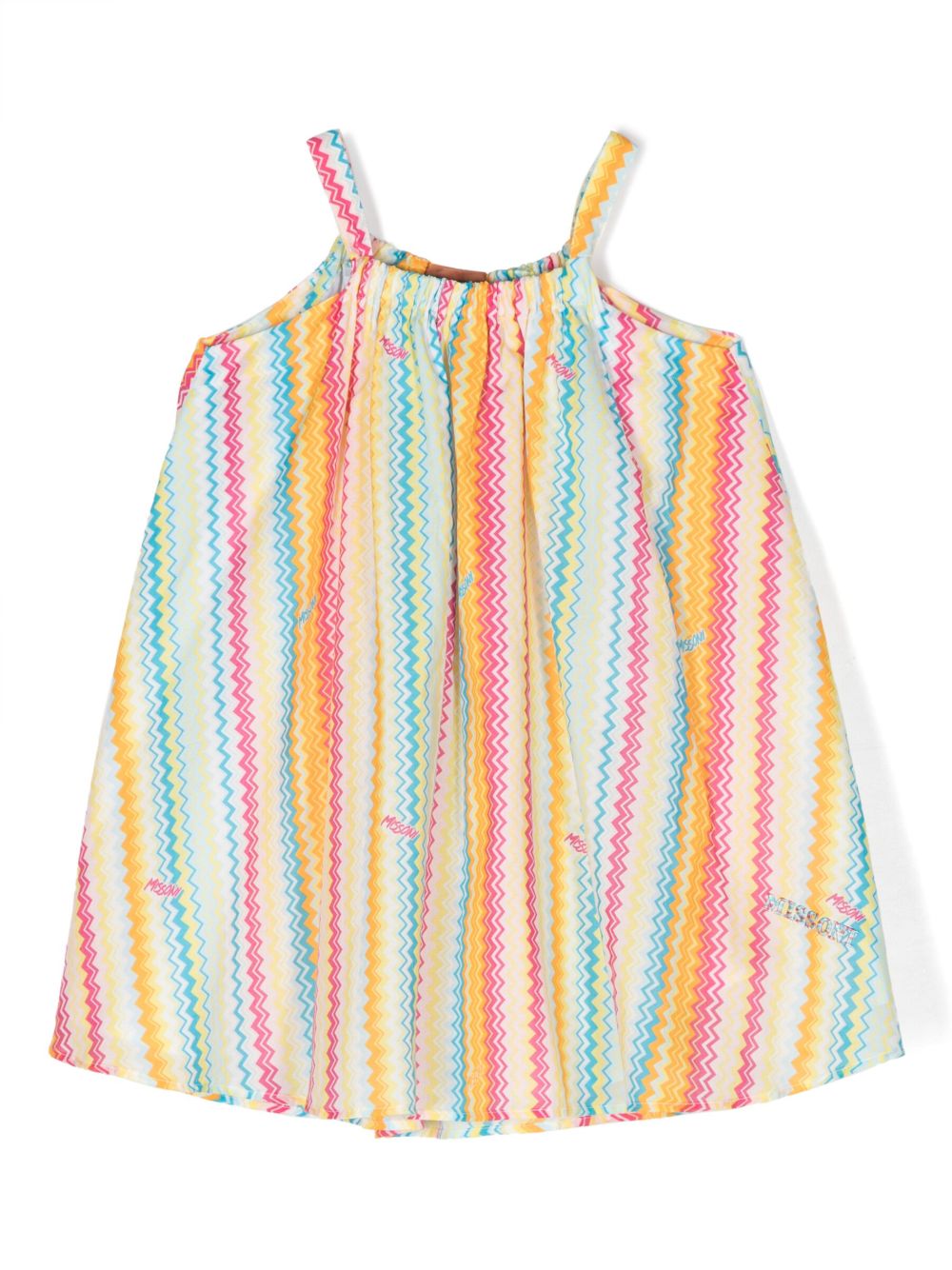 Missoni Kids 人字纹图案印花无袖棉连衣裙 - 粉色
