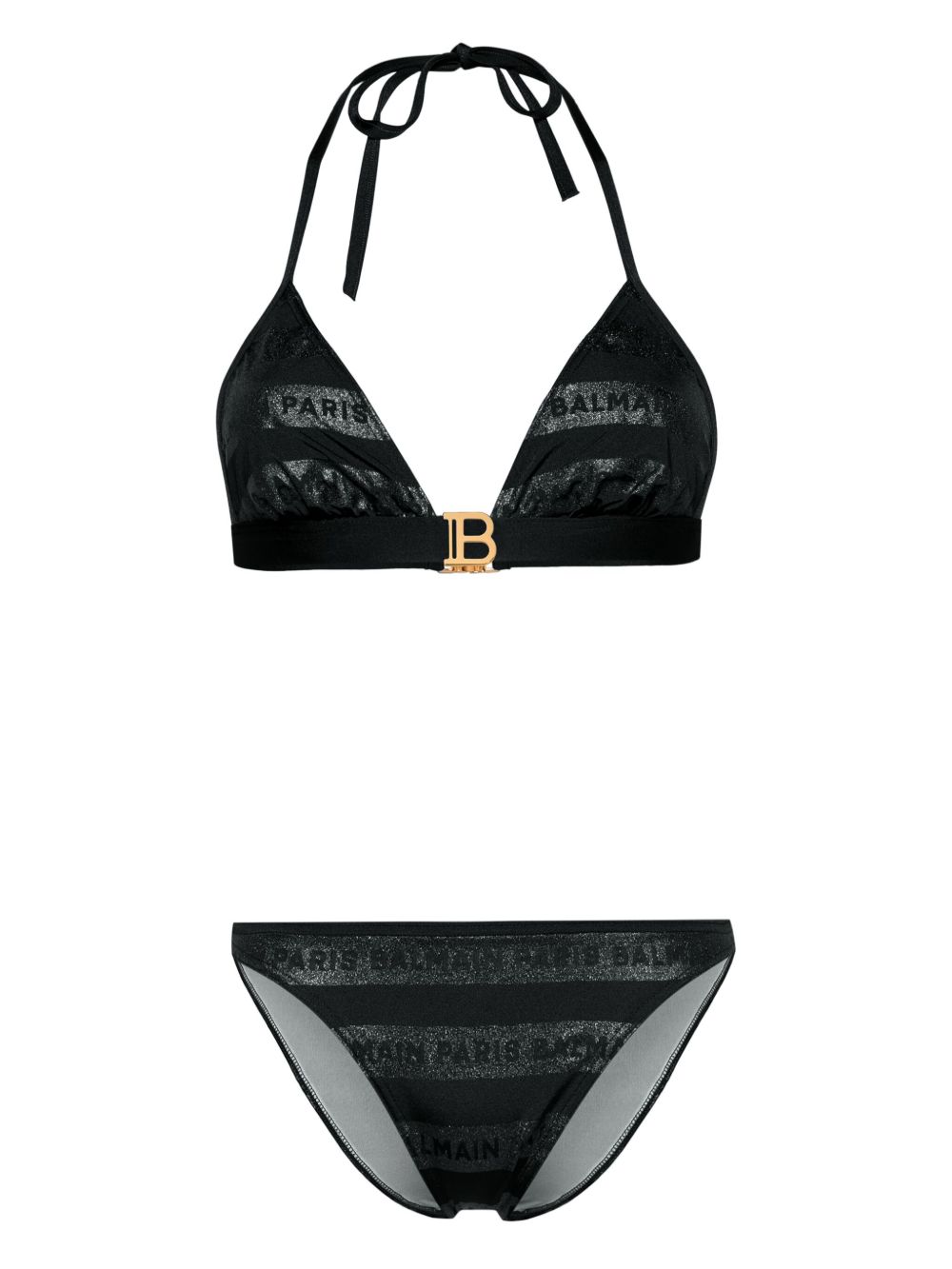 Balmain logo印花三角形比基尼套装 - 黑色