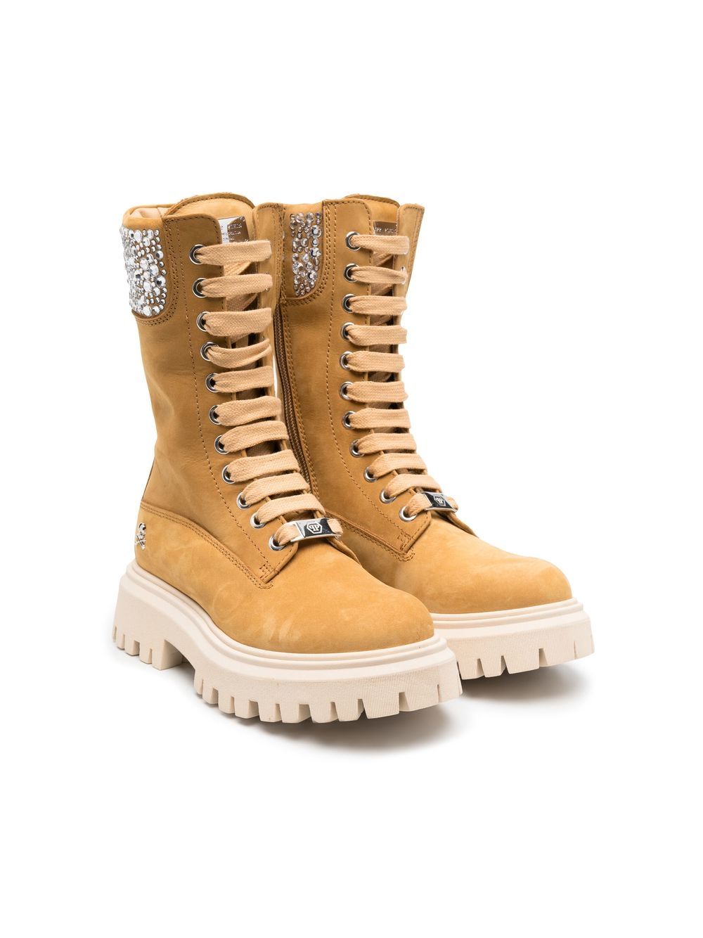 Philipp Plein Junior Nabuk 水钻系带短靴 - 褐色