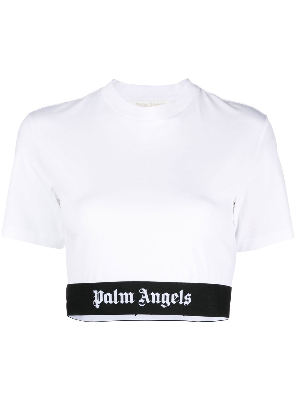 Palm Angels logo下摆短款T恤 - 白色