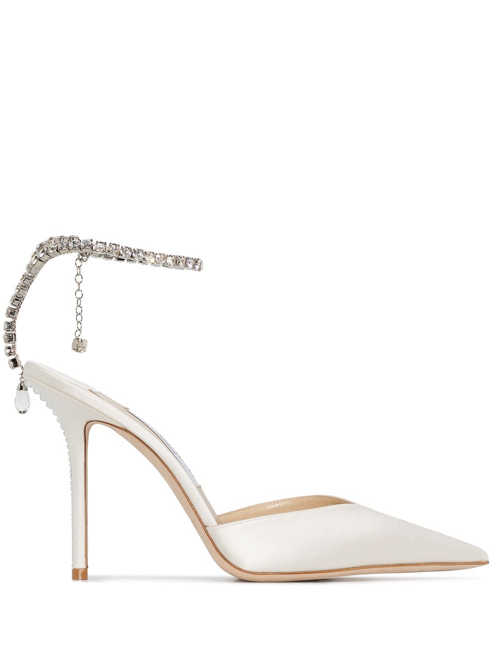 Jimmy Choo Saeda 晶饰裹踝带高跟鞋 - 白色