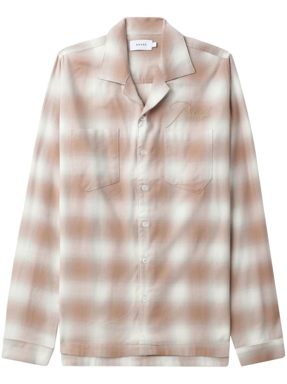 RHUDE logo刺绣格纹衬衫 - 褐色