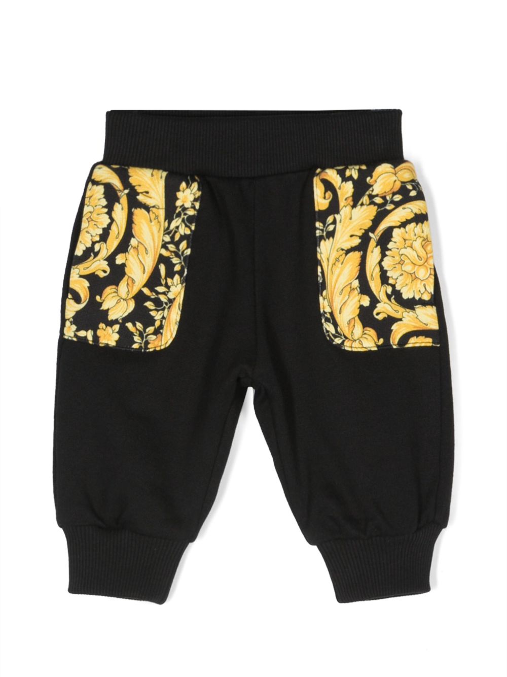 Versace Kids 巴洛克棉印花运动长裤 - 黑色