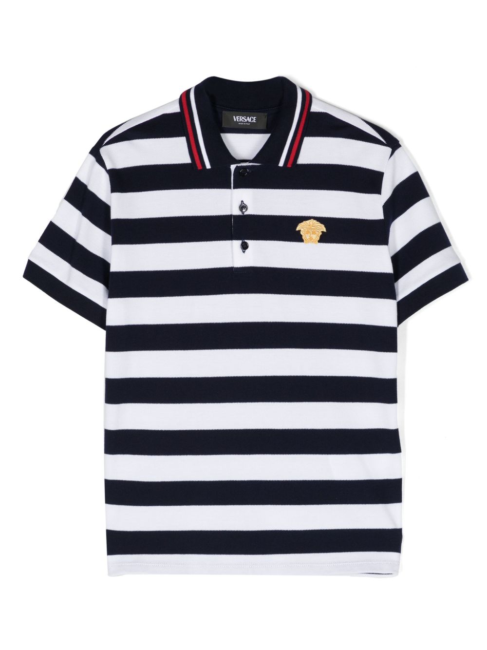 Versace Kids 条纹棉polo衫 - 蓝色