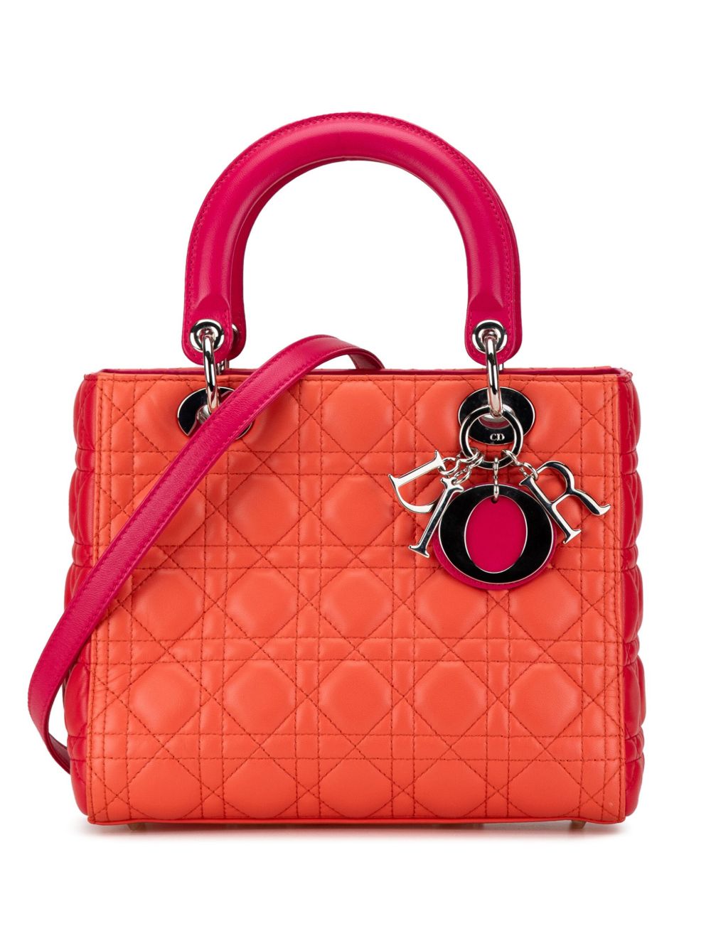 Christian Dior Pre-Owned Bicolor Cannage Lady Dior 中号小羊皮斜挎包（2013年典藏款） - 橘色
