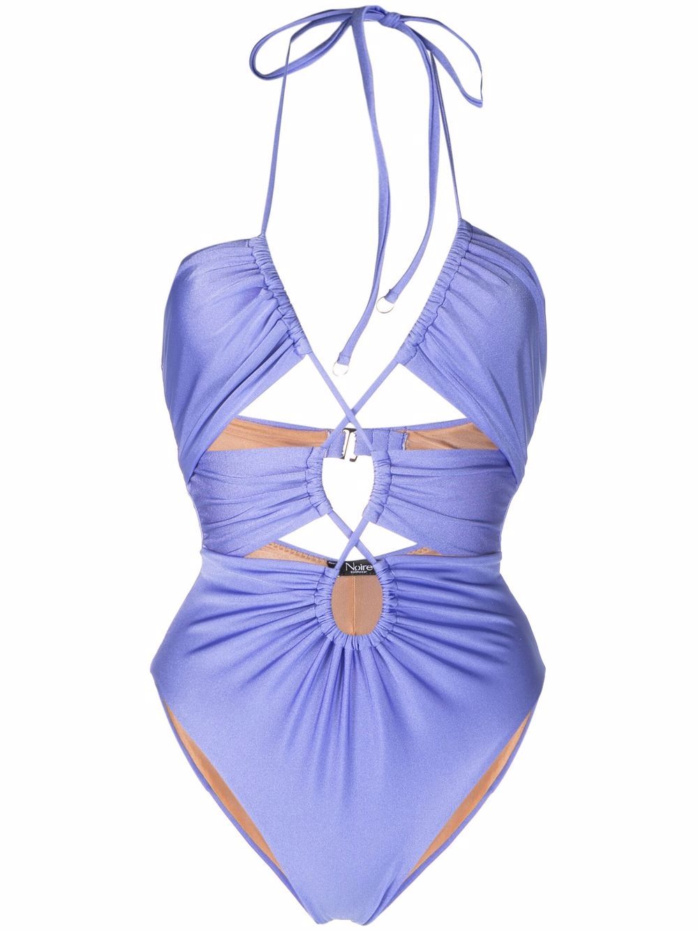 Noire Swimwear 缩褶镂空连体泳衣 - 紫色