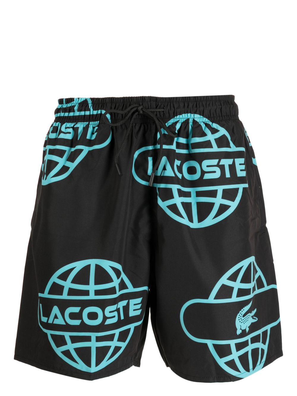 Lacoste Globe 印花泳裤 - 黑色
