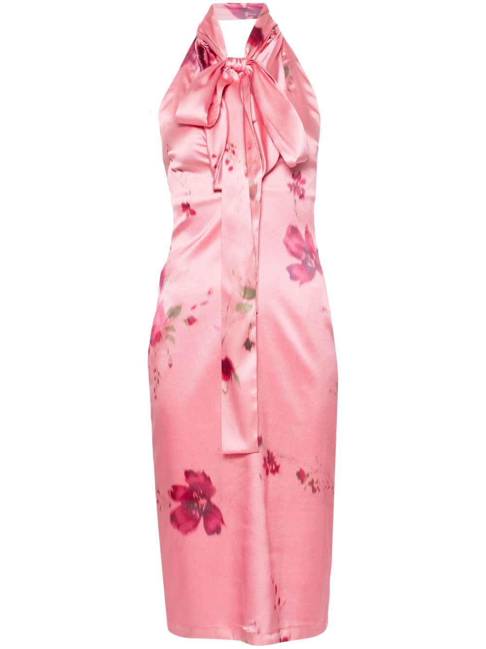 Blumarine 挂脖花卉中长连衣裙 - 粉色