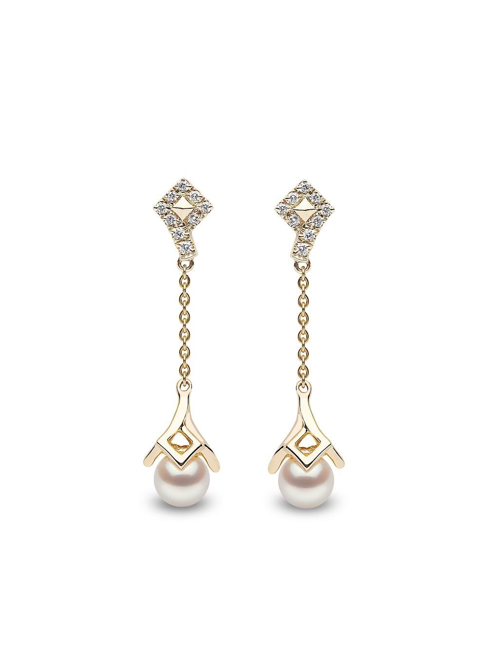 Yoko London Trend 18K黄金钻石珍珠吊饰耳环 - 金色