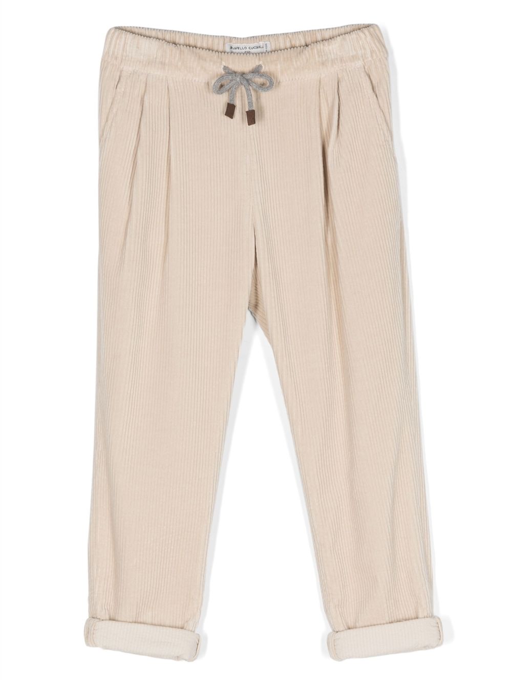 Brunello Cucinelli Kids 抽绳灯芯绒长裤 - 中性色